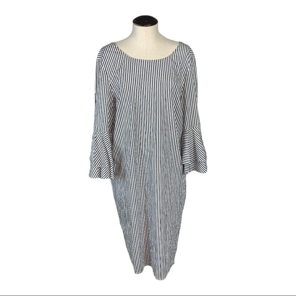Cappagallo dress size 6 gray white stripes knee length tiered bell sleeves - Picture 1 of 9